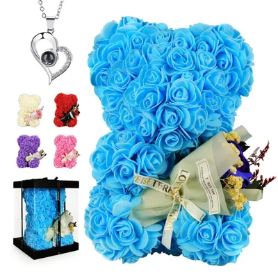 Teddybär mit Rosenblättern und Herz-Anhänger, Geschenkset