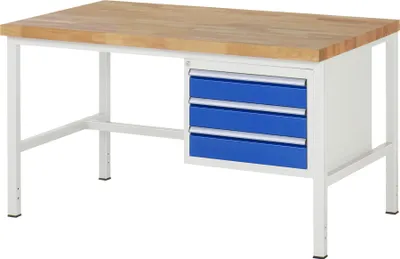 Produktbild von Werkbank mit 3 Schubladen - Teilauszug - 120:3 - 840 x 1.500 x 900 mm (HxBxT) - Traglast 1.250 kg - Buche