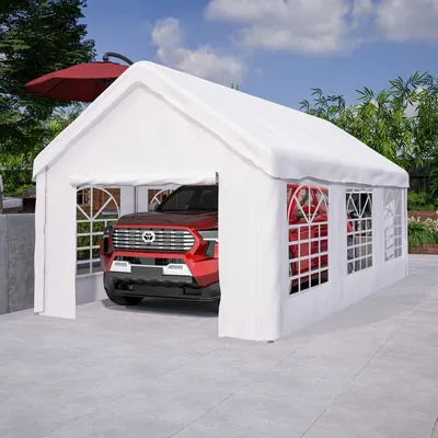 Produktbild von Carport Zeltgarage 3x6m – großes Garagenzelt winterfest mit Roll-up-Tür, abnehmbaren Seitenwänden & Dach, mobiler Schuppen für Auto, SUV & LKW
