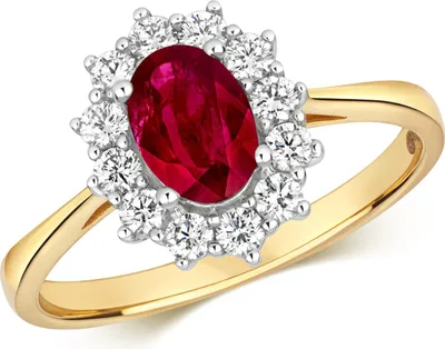 Produktbild von Stylischer 18 Karat (750) Gold Cluster Diamant Damenring Brillant-Schliff 0.42 Karat HI - SI mit Rubin, 51 (16.2); TRS2382RSL