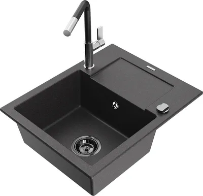 Produktbild von Mexen Enzo 1 Becken-Granitspüle mit Abtropffläche und Mischbatterie Flora, Schwarz gesprenkelt - 6506-76-670401-07-B