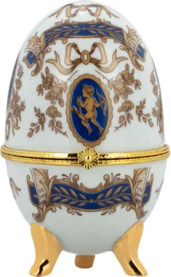 Produktbild von Nostalgie Porzellan-Ei-Dose auf Füßen "Engel Blau", H 10 cm