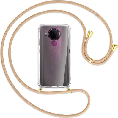 Produktbild von Handykette Backcover-Schutzhülle mit Band (Metall goldfarben) für Nokia 5.4 - beige