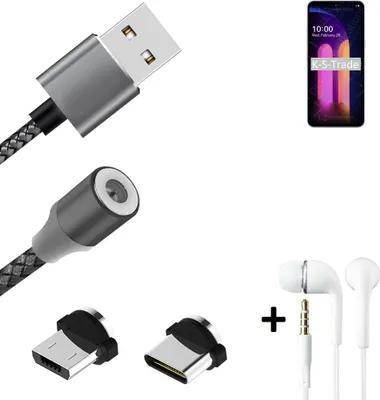 Produktbild von K-S-Trade® Hochwertiges Magnet-Lade-kabel Sync-Kabel Daten-Kabel + Kopfhörer kompatibel mit LG Electronics V60 ThinQ mit USB-Typ-C-Anschluss und