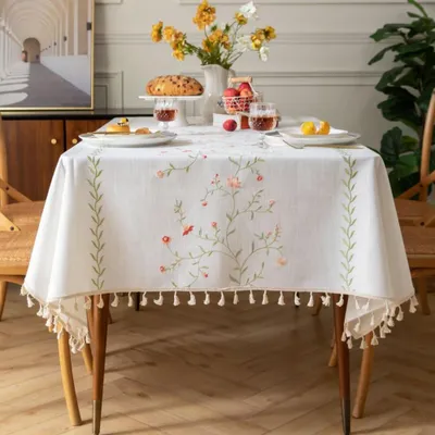 Produktbild von Tischdecke Rechteckig Baumwolle Leinen Tischdecke Boho wasserdichte Tischtuch Abwaschbar Modern Design fš¹r Kš¹che, Esszimmer, Wohnzimmer, Outdoor(140 x 180 cm)