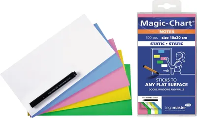 Produktbild von Legamaster Magic-Chart note 10x20cm sortiert 500pcs, Blau, Grün, Pink, Weiß, Gelb, Polypropylen (PP), 100 mm, 200 mm, 464 g, 113 mm