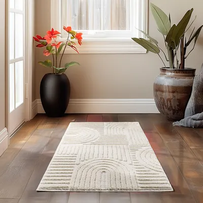 Obrázek produktu pro Homebyhome Vysoký Chlup Koberec do Obývacího Pokoje, Skandinávský Boho Styl, 3D Optika, M?kký a Hebký Shaggy, Velikost: 60x110 cm