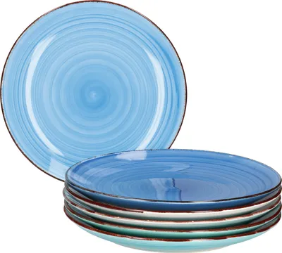 Produktbild von 6er Blue Speiseteller Landhausstil Ø27cm Essteller 6 Blautöne Meer/Ozean Optik Steingut