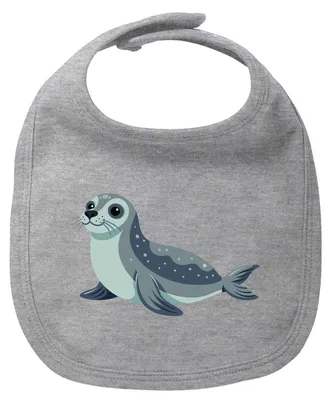 Produktbild von Huuraa Baby Lätzchen Seehund Comic Heather Grey Klettverschluss Baumwolle Latz Geschenkidee