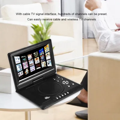 Zdjęcie produktu dla Obrotowy, 9-calowy, przenośny, panoramiczny odtwarzacz DVD z ekranem LCD, radio FM, gry, pamięć USB AV CD