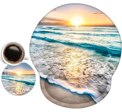 Produktbild von Mauspad mit Handauflage und Gelkissen, ergonomisch, mit Untersetzer, Meer und Strand