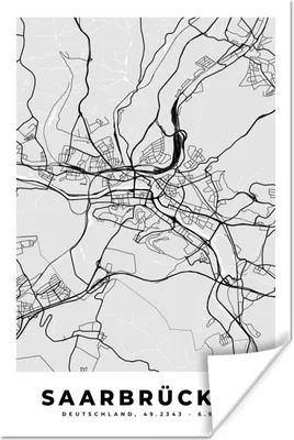Produktbild von MuchoWow® Poster Stadtplan - Karte - Deutschland - Saarbrücken 40x60 cm - Plakate für die Wand - Poster Babyzimmer