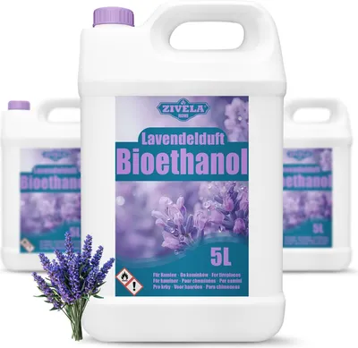 Produktbild von Bioethanol 96,6% 15L | Alkohol Lavendelduft 96,6% 15L | Bioethanol für Kamin, Tischkamin, Bioethanol Kamin | Bioethanol Lavendelduft | Saubere Verbrennung, ohne Rauch, lebendige und stabile Flamme