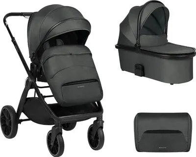 Produktbild von Kikkaboo Kinderwagen Tiffany 2 in 1 Babywanne, Sportsitz, Wickeltasche, PolyurethanRäder grau schwarz