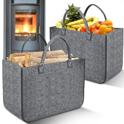 Productafbeelding van Set van 2 viltzakken voor hout, mediumgrijs, 50x30x35 cm