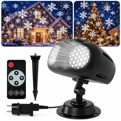 Produktbild von Weihnachtsprojektor, Schneeflocken Projektor Weihnachten Outdoor, LED Weihnachtsprojektor mit 2 Projektionsköpfen, Fernbedienung, Timer