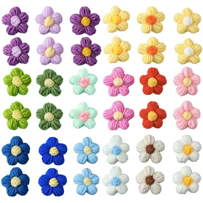36 handgehäkelte Blumenapplikationen, 3,3 cm, Baumwolle, Basteln