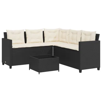 Produktbild von Gartensofa in L-Form mit Tisch und Kissen Schwarz Poly Rattan