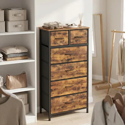Produktbild von SONGMICS Kommode im modernen Stil, Schubladenschrank mit 6 Stoffschubladen, 50,6 x 30 x 117,7 cm, Vintage-Braun