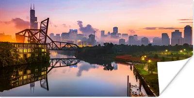 Produktbild von MuchoWow® Poster Chicago - Park - Sonnenuntergang 160x80 cm - Foto Poster