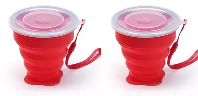 Produktbild von Rote faltbare Trinkbecher – Campingbecher – 2 Stück – Rot – mit Deckel – faltbar – 200 ml – praktischer Trinkbecher – Silikon – Survival – CHPN