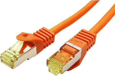Zdjęcie produktu dla goobay kabel krosowy RJ45 CAT 6A S/FTP PiMF 500 MHz z surowym kablem CAT 7 pomarańczowy 7,5 m