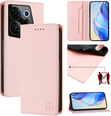 Produktbild von Lederhülle für Tecno Camon 20 Premier 5G Hülle Flip Brieftasche Kartenfächern Ständer Schutzhülle Pink