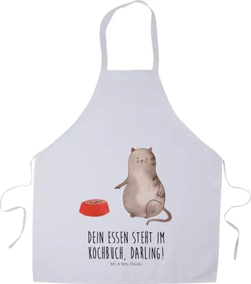 Produktbild von Mr. & Mrs. Panda Kochschürze Katze Fressen - Weiß - Geschenk, Koch Schürze, Grillschürze, Grillmeister-Schürze, Küchenzubehör
