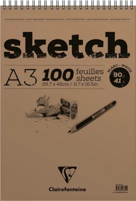 Image de Bloc de croquis Clairefontaine SKETCH, 100 feuilles blanches, format A3, 90 g