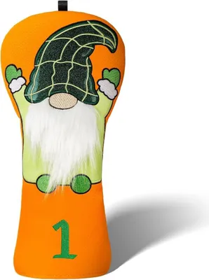 Produktbild von Golfschlägerschutzhülle aus Kunstleder mit irischem Kobold für Driver und Fairwayhölzer – Golf-Schlägerhaube – Golfdekoration