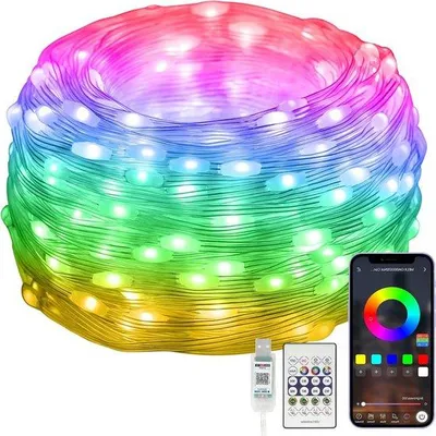 Immagine prodotto di Catena luminosa Smart da 10 metri con 100 LED RGB, resistente all'acqua (IP65), controllabile tramite app e telecomando