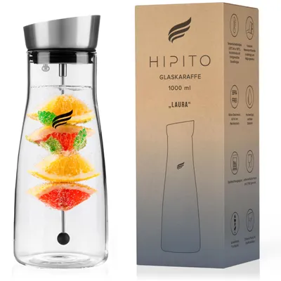 Produktbild von Premium-Glascaraffe mit Edelstahldeckel und Fruchteinsatz, 1,0 Liter