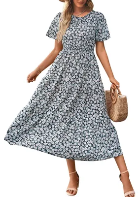 Imagen del producto de Vestido de verano para mujer, con cuello redondo y volantes