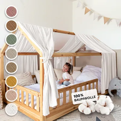 Produktbild von Hausbett Himmel Gold aus Musselin - 2er-Set für Kinderbett
