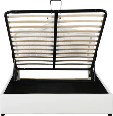 Immagine prodotto di okwish Letto imbottito per bambini 140×200 cm con griglia, Letto matrimoniale per ragazzi con illuminazione a LED, Letto boxspring con contenitore idraulico,PoliuretanoBianco (senza materasso)
