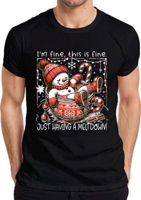 Obrázek produktu pro I'm fine this is fine meltdown snowman vtipné pánské tričko, černé, XXL