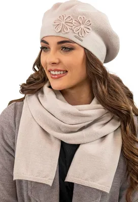 Produktbild von Vivisence damen baskenmütze eleganter wintermütze und schal set warm kopfbedeckung und halsbedeckung an winter und herbst warm dick, winterset für frauen, hergestellt in der eu, beige, einheitsgröße