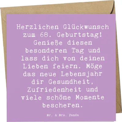 Produktbild von Mr. & Mrs. Panda Grußkarte Spruch 68. Geburtstag Freude - Lavendeltraum - Geschenk, Feier, Alter, liebevolle Geschenke, anlasskarte, doppelkarte, von deinen Lieben feiern