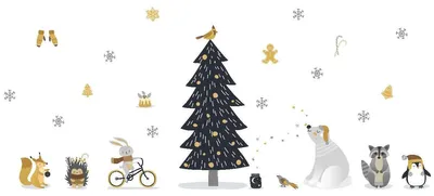 Produktbild von Skandinavische Tier-Weihnachtsaufkleber – Selbstklebende Weihnachtsaufkleber – Festliche Dekoration – 150 x 100 cm