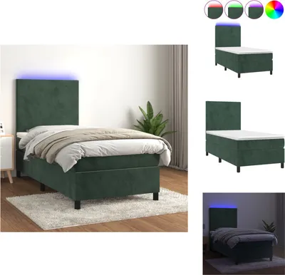 Produktbild von vidaXL Boxspringbett mit Matratze & LED Dunkelgrün 100x200 cm Samt -  Betten & Bettgestelle