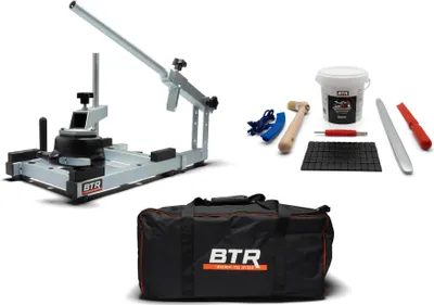 Produktbild von BTR Reifenmontiergerät 15 - 19" mit Starterpaket und Klebegewichte in Schwarz, mit Transporttasche, mit Fußtritt Erweiterung