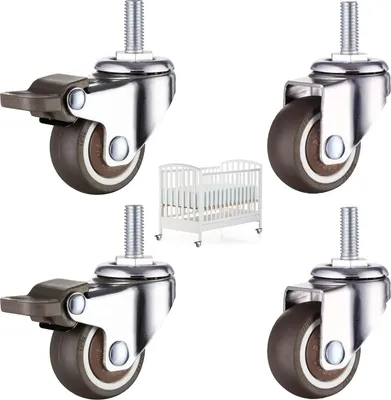 Produktbild von Transportroller 4 Stück Rollen für Möbel, M8, Rollen mit Bremse, Möbelrollen M8x15 mm | Kleine rutschfeste Gummiräder, 2 mit Bremsen + 2 ohne Bremsen,