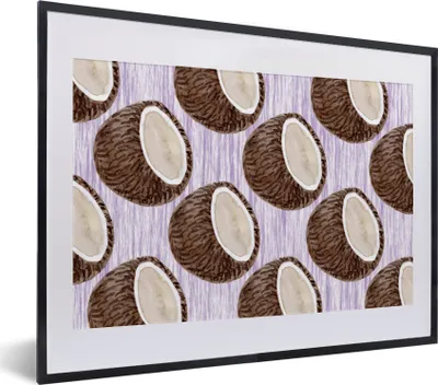 Produktbild von MuchoWow® Gerahmtes Poster Kokosnuss - Lila - Muster 40x30 cm - Poster mit Schwarzem Bilderrahmen Wandposter Rahmen Foto Bilder - Bilderrahmen - Poster im Rahmen