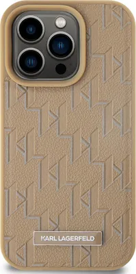 Produktbild von Karl Lagerfeld, Hülle für iPhone 14 Pro Max MagSafe mit Monogramm und Metall-Logo, Beige