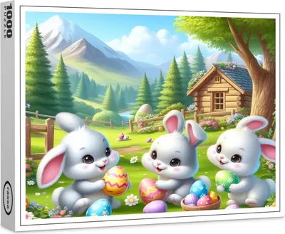 Image de Puzzle haut de gamme Raxxa « Jeu printanier dans le jardin des lapins », 1 000 pièces