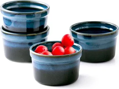 Produktbild von 4 Stück Soufflé-Formen, 240 ml Crème-Brûlée-Schalen, Pastetformen, kleine Mini-Backformen, mikrowellengeeignet, blau