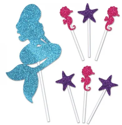 Produktbild von Beistle Party-Picker im Meerjungfrau-Design, 7er-Set aus Kunststoff und Karton, 9-22,25 cm