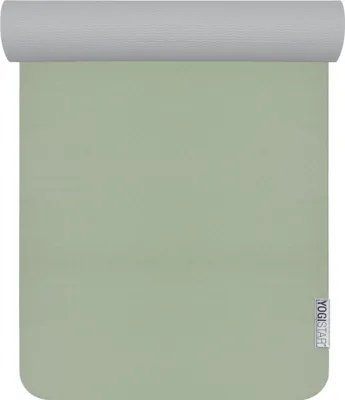 A yoga mat is shown rolled up, with the top portion visible.