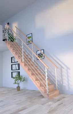 Zdjęcie produktu dla Schody drewniane Lindos (buk) o prostej konstrukcji - konstrukcja 80 cm - balustrady ze stali nierdzewnej po obu stronach - z podstopnicami