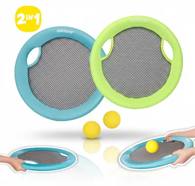 Produktbild von 2 in 1 Beachball-Set & XL Wurfscheibe - Doppelspaß für Strand und Garten mit Handtrampolinen für Kinder ab 5 Jahren